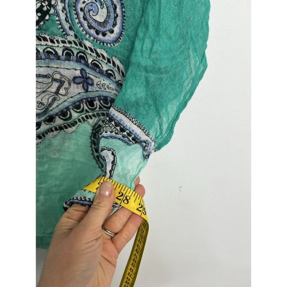 Chicos Women’s 100% Linen Poncho Blouse Cover Up Top Boho Beach S M Paisley - Picture 8 of 11